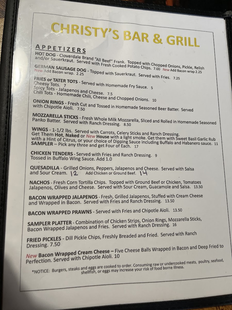 Christy's Bar & Grill Menu - Image 1